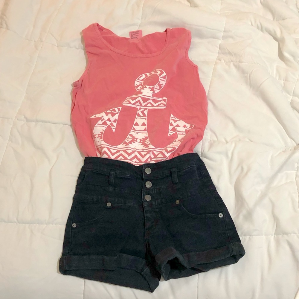 black high-waisted shorts